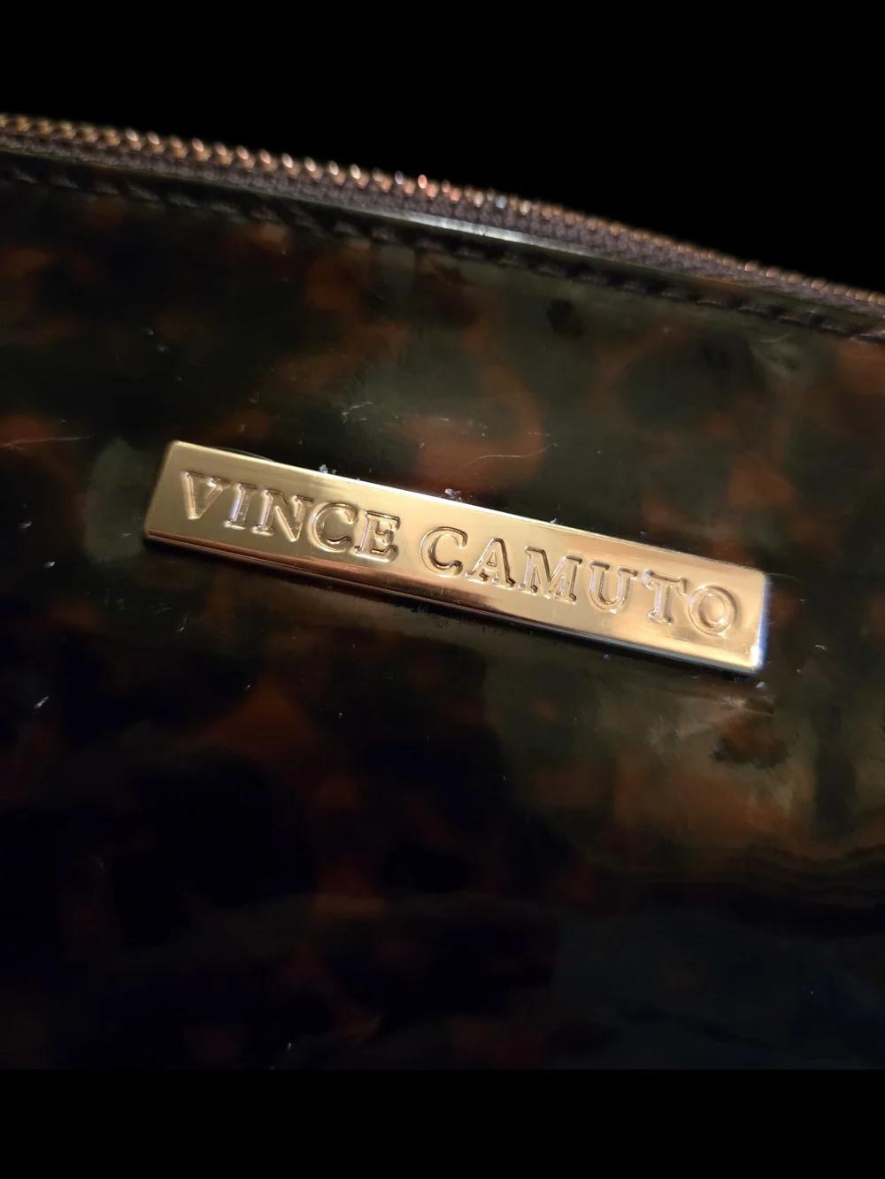Vince Camuto  Tortoiseshell Patent Cosmetic Bag. Double As A Statement Clutch!